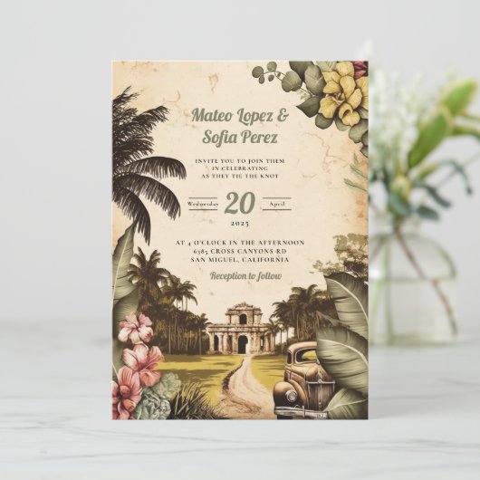 Cuba Havana Weddenschap Uitnodigingsbruiloft Kaart (Staand voorkant)