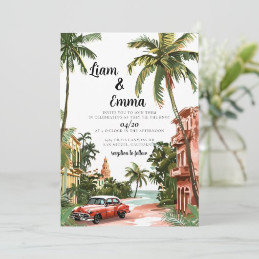 Cuba Havana Weddenschap Uitnodigingsbruiloft Kaart (Staand voorkant)