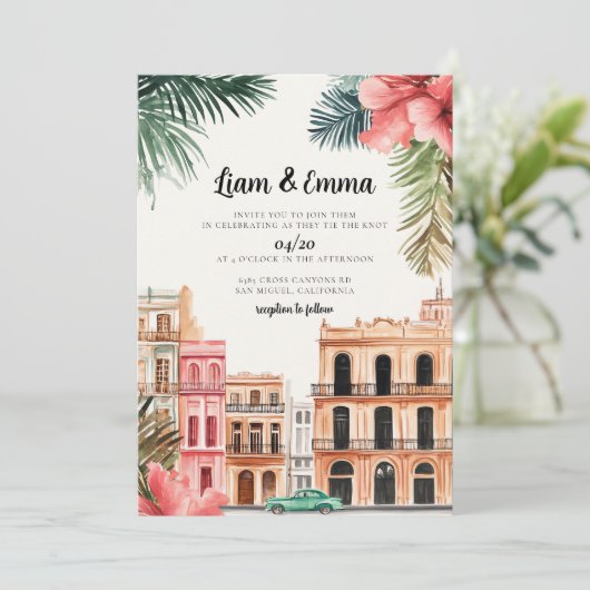 Cuba Havana Weddenschap Uitnodigingsbruiloft Kaart (Staand voorkant)