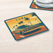 Cuba-illustratie Vierkante Kartonnen Onderzetter (Schuin)