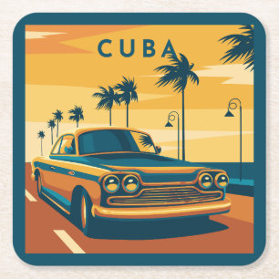 Cuba-illustratie Vierkante Kartonnen Onderzetter