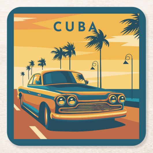 Cuba-illustratie Vierkante Kartonnen Onderzetter (Voorkant)