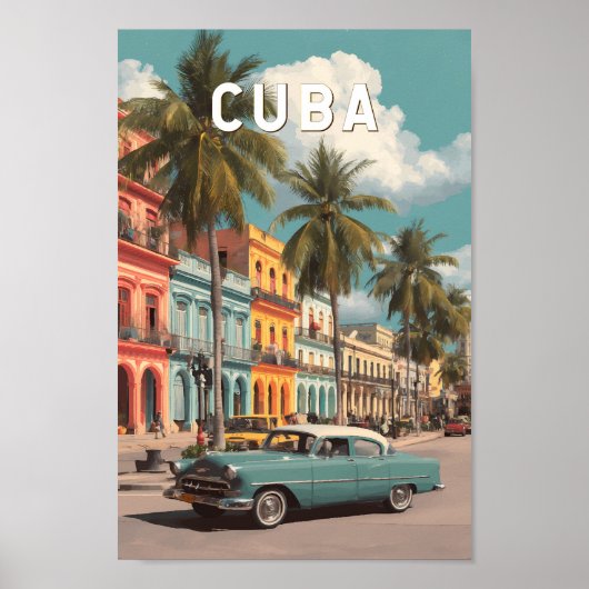 Cuba Illustration Travel Art Vintage Poster (Voorkant)