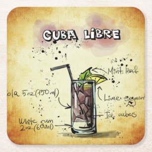 Cuba Libre Bartender Drink Recipe Vierkante Kartonnen Onderzetter