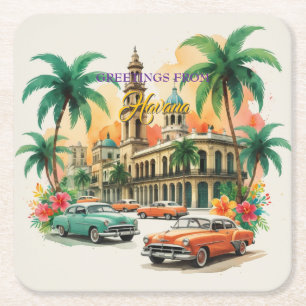  Cuba reizen - Groeten uit Havana Vierkante Kartonnen Onderzetter