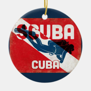 Cuba Scuba Diver - Blue Retro Keramisch Ornament