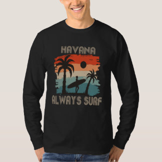Cuba Surfing Retro Palm tree Havana Vacation Ocean T-shirt