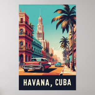  Cuba Travel Poster met klassieke auto's