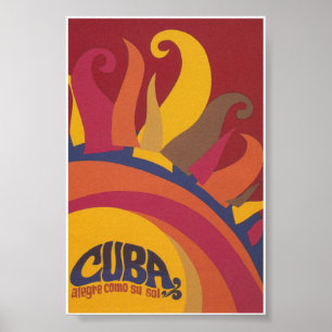 Cuba Vintage Travel Print, kleurrijke zon Poster