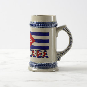 Cuba Vlag en Woord Donkerblauwe Strepen Bierpul