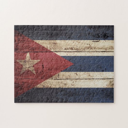 Cuba Vlag op oude houten graan Legpuzzel (Horizontaal)