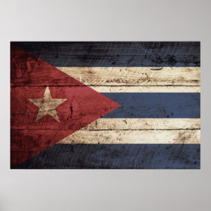 Cuba Vlag op oude houten graan Poster