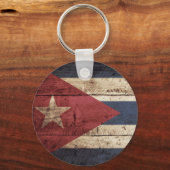 Cuba Vlag op oude houten graan Sleutelhanger (Voorkant)