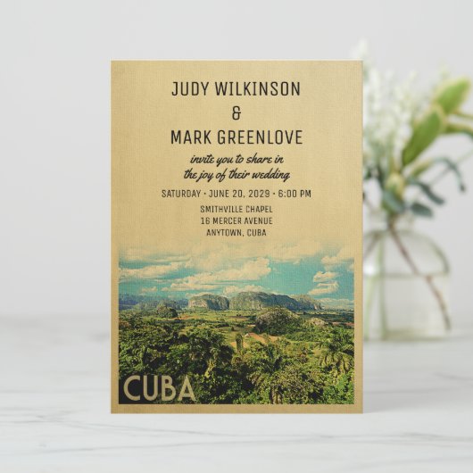 Cuba Wedding Invitation  Middeleeuwen Kaart (Staand voorkant)