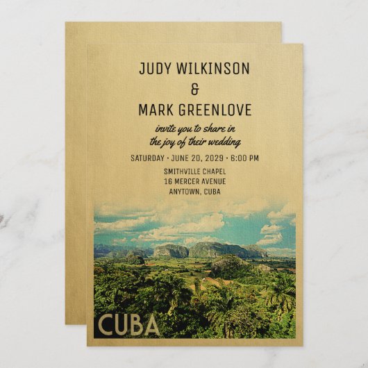 Cuba Wedding Invitation Middeleeuwen Kaart (Voorkant / Achterkant)