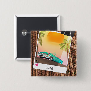 Cubaans vintage auto foto reisposter. vierkante button 5,1 cm