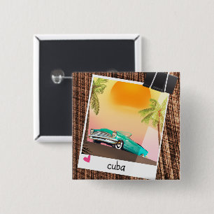Cubaans vintage auto foto reisposter. vierkante button 5,1 cm