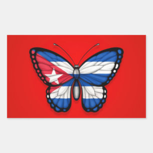 Cubaanse vlinder vlag op rood rechthoekige sticker