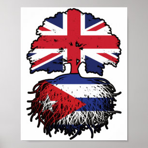 Cuban British UK Tree Roots Flag Poster