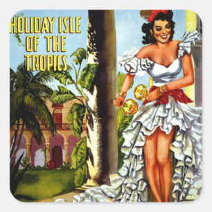 Cuban Dancer Vintage Travel Vierkante Sticker