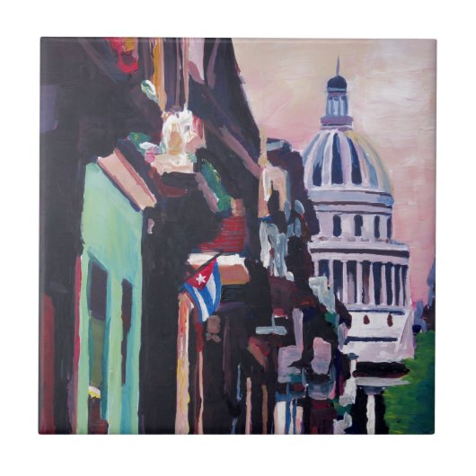 Cuban Oldtimer Street Scene in Havana Cuba Tegeltje (Voorkant)