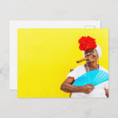 Cuban Woman Smoking A Cigar, Yellow Background Briefkaart (Voorkant / Achterkant)