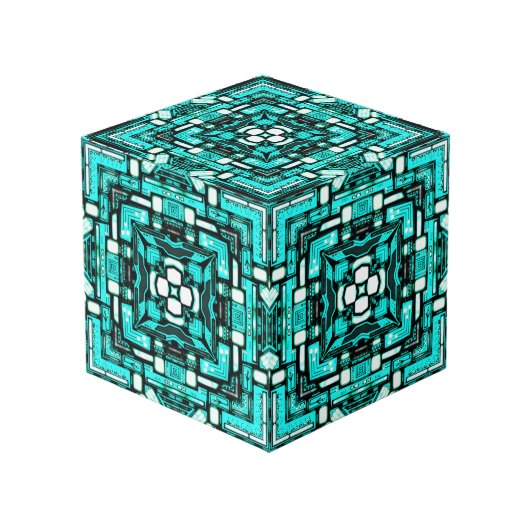 Cube d'imagination néon-cyan (Angle devant)