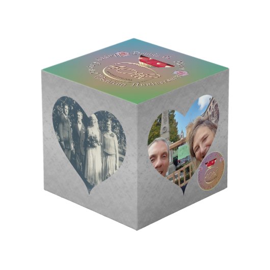 Cube Photo 40e Ruby Mariage Anniversaire Cadres cardiaques (Angle devant)