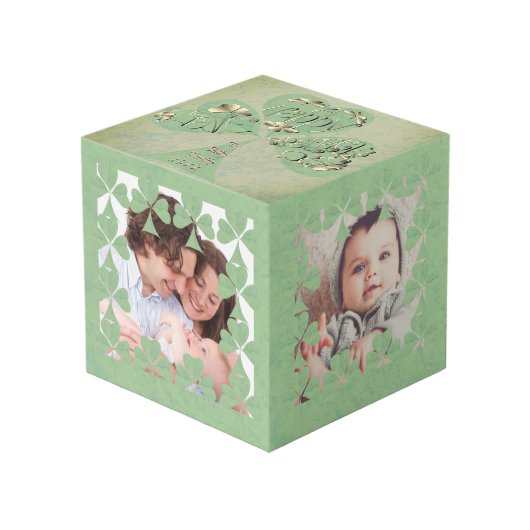 Cube Photo "Ayez une joyeuse St. Patrick's Day" Shamrock Fram (Angle devant)