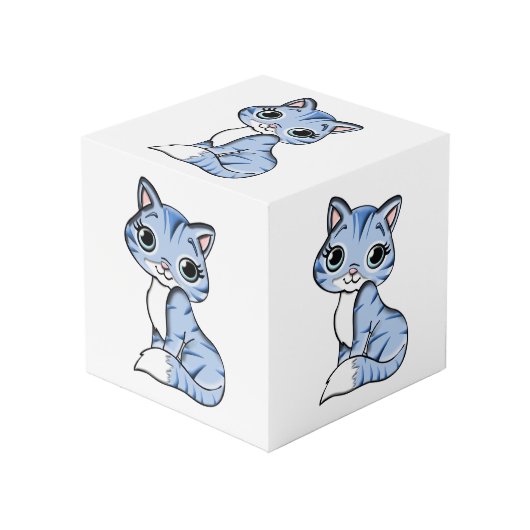 Cube Photo Bande dessinée mignonne de chat bleu (Angle devant)