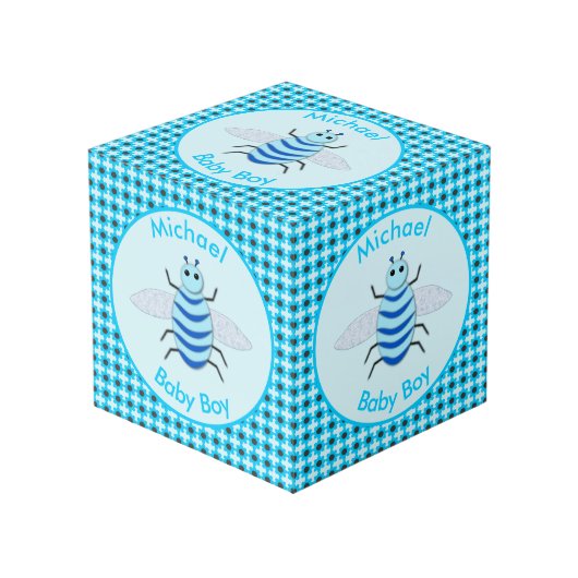 Cube Photo Bébé Bleu mignon Bee Bee Personnalisé (Angle devant)