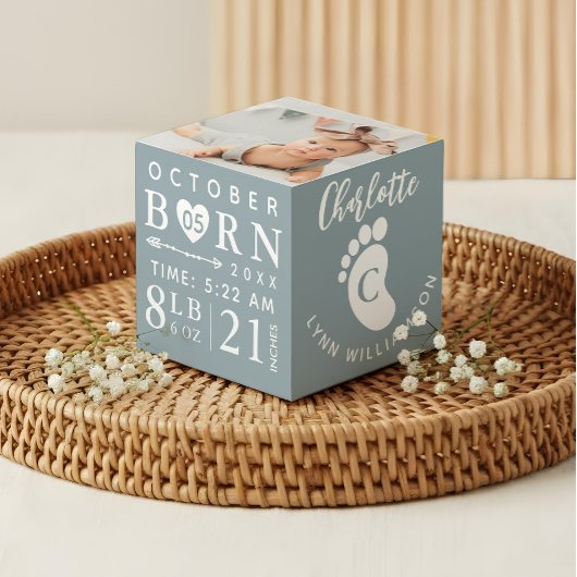 Cube Photo Bébé Photo Keepsaké & statistiques de naissance Mo