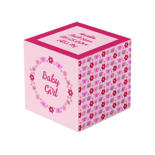 Cube Photo Bébé rose Papillons et fleurs personnalisés