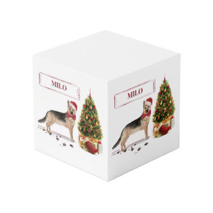 Cube Photo Berger allemand drôle Chien de Noël avec arbre