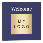 Cube Photo Bienvenue logo de l'entreprise QR code bleu table  (Devant)