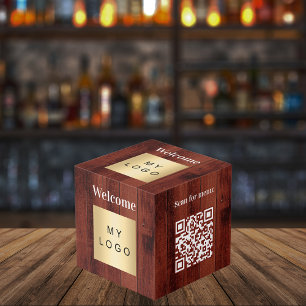 Cube Photo Bienvenue logo de l'entreprise QR code bois table
