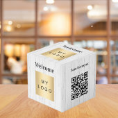 Cube Photo Bienvenue logo de l'entreprise QR code bois table 