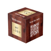 Cube Photo Bienvenue logo de l'entreprise QR code bois table (Angle arrière)