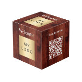 Cube Photo Bienvenue logo de l'entreprise QR code bois table (Angle devant)