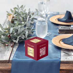 Cube Photo Bienvenue logo de l'entreprise QR code burgundy me