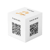 Cube Photo Bienvenue logo de l'entreprise QR codes info table (Angle devant)