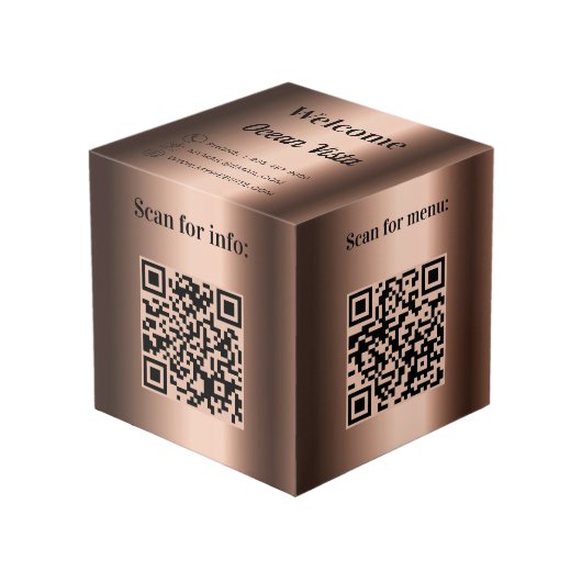 Cube Photo Bienvenue QR code info hôtel restaurant table bron (Angle devant)