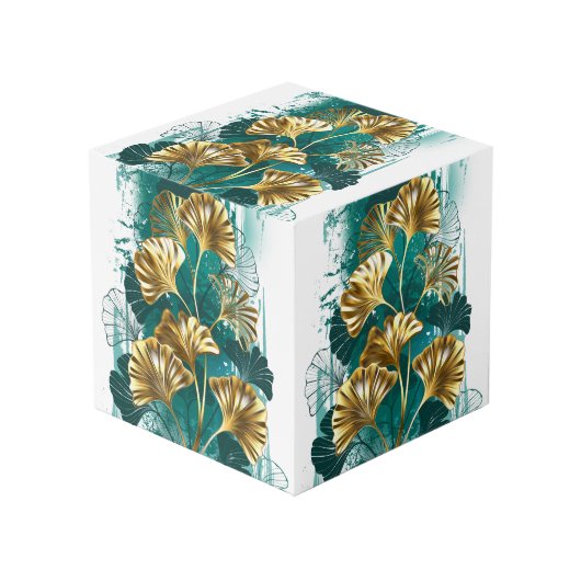 Cube Photo Branche avec Feuilles d'or Ginko Biloba (Angle devant)