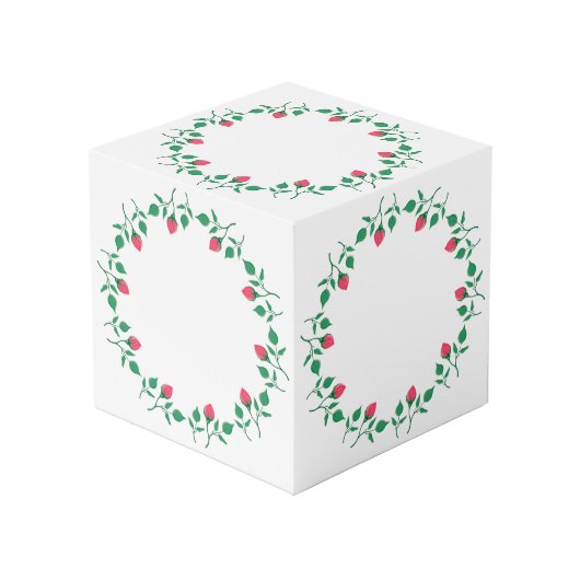 Cube Photo Cadre rond fleuri avec fleurs roses (Angle devant)
