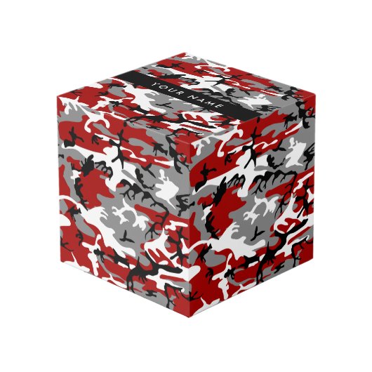 Cube Photo Camouflage rouge et gris Votre nom Personnaliser (Angle devant)