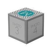 Cube Photo Chevrons gris et Turquoises - Monogramme personnal (Angle arrière)