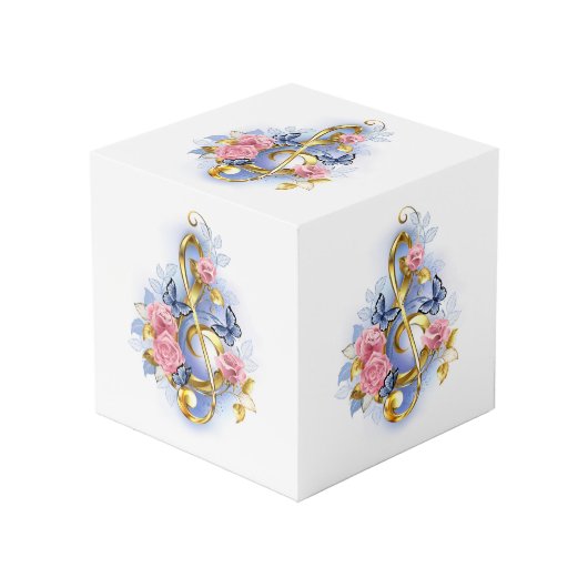 Cube Photo Clé de fer avec roses roses roses (Angle devant)