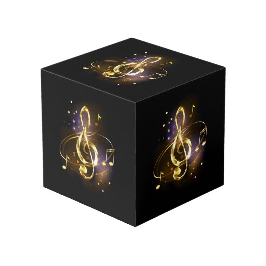 Cube Photo Clé de Sol Musicale en Or (Angle devant)