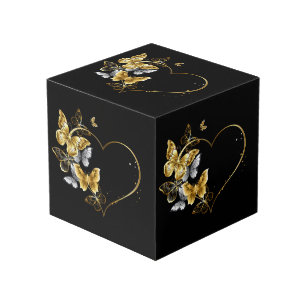 Cube Photo Coeur aux papillons d'or