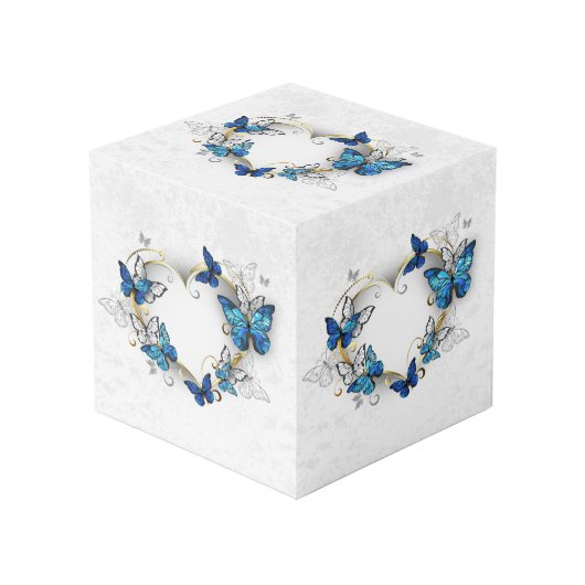 Cube Photo Coeur bijoux avec papillons Morpho (Angle devant)